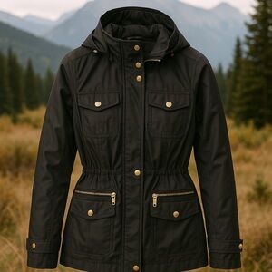 Michael Michael Kors Black Hooded Utility Anorak Jacket XS – Gold Hardware